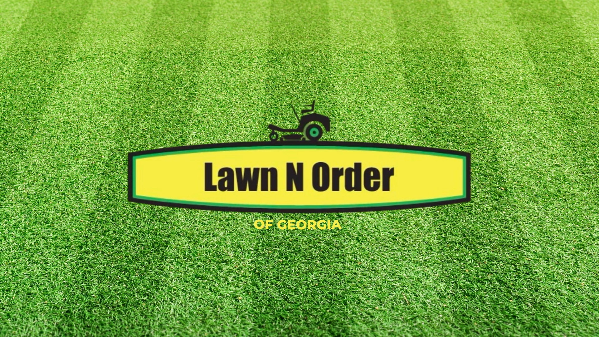 Lawn N Order of Georgia logo over a freshly striped green lawn